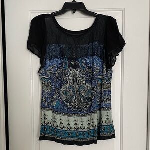 Bila Black Top with Blue Paisley Panel